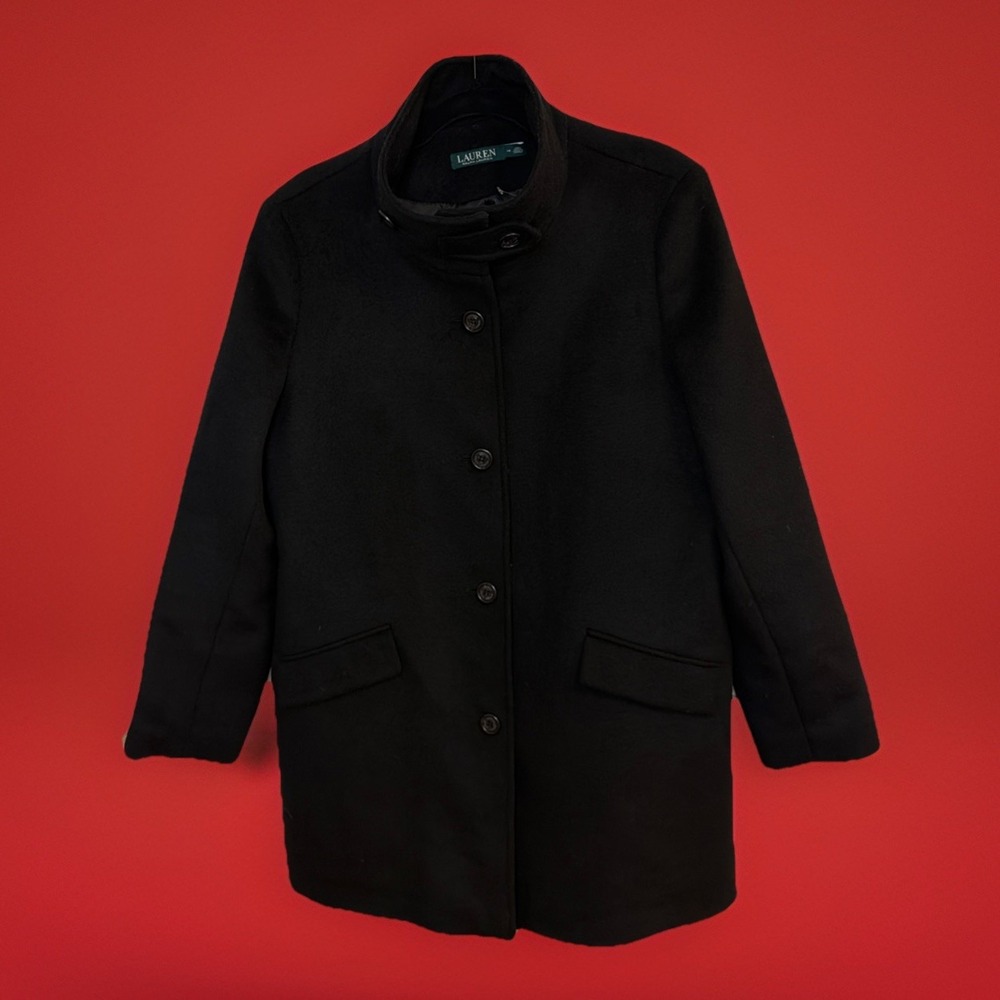 Lauren Ralph Lauren Women's Wool Blend Over Coat Size 14 Black Single-Breasted